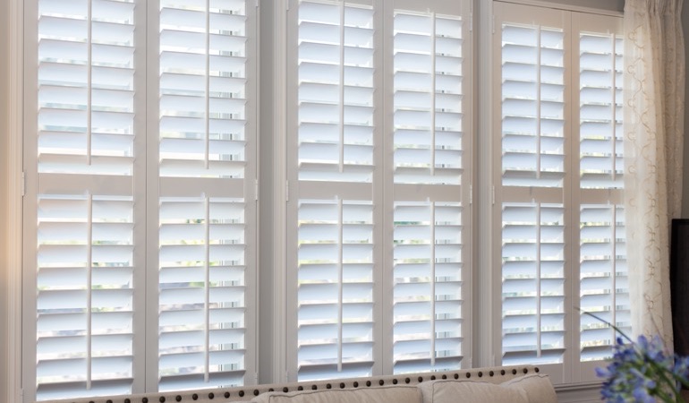 Faux wood plantation shutters in Sacramento